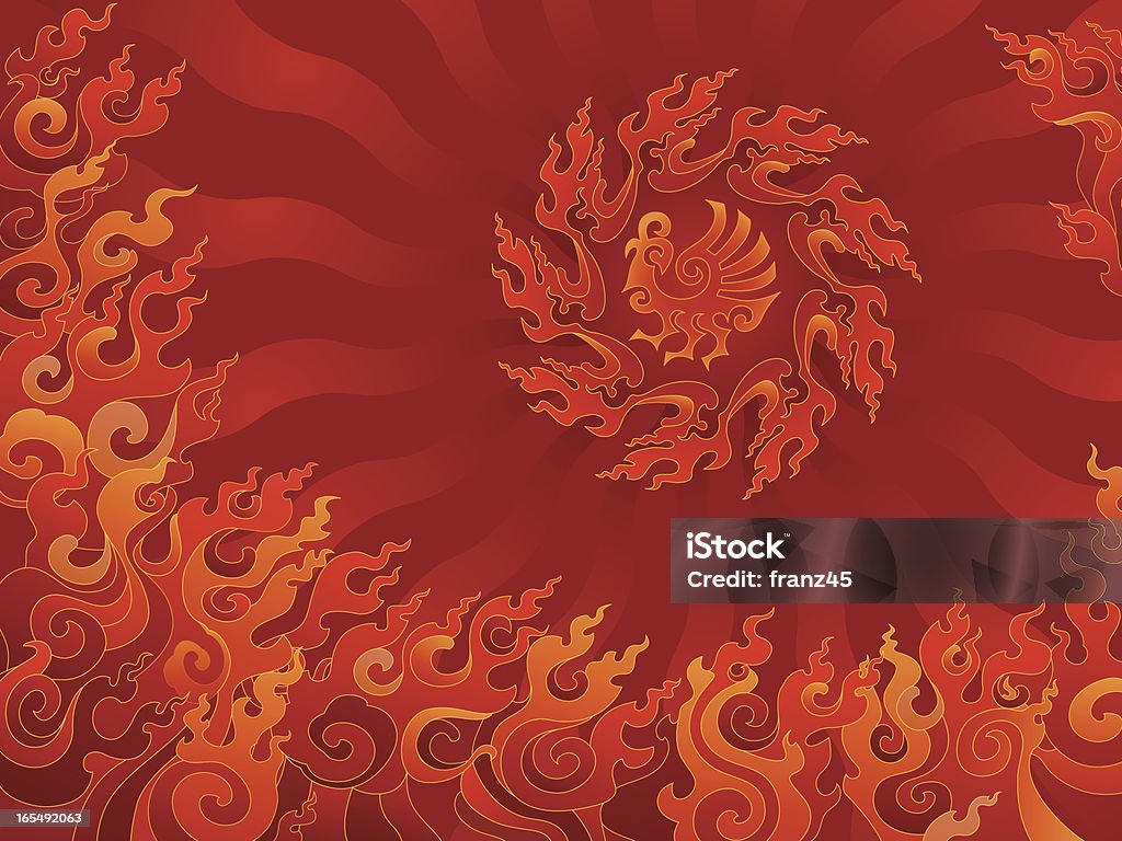 Flaming phoenix - Grafika wektorowa royalty-free (Kultura chińska)