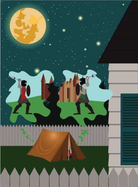 Backyard Camping vector art illustration