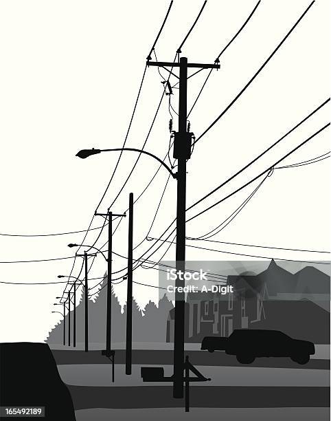 Residential — стоковая векторная графика и другие изображения на тему Опора линии электропередач - Опора линии электропередач, Телефонный столб, Векторная графика