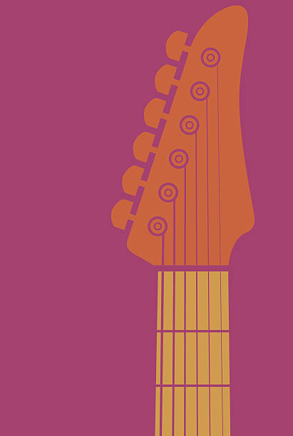 Orange animated guitar's neck on a pink background vector art illustration