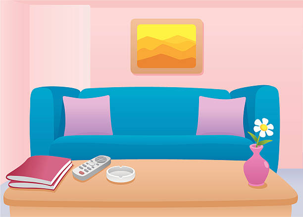 Living room Living room with furniture. remote control on table stock illustrations