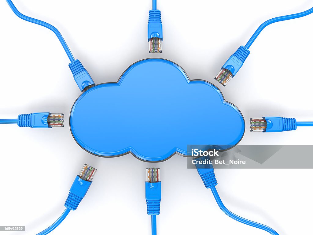 Ñloud informatique concept. Prises Rj-45 sur fond blanc. - Photo de Plug de connexion au réseau libre de droits