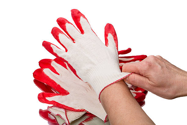 istock Woman tries on cotton gloves 165493391
