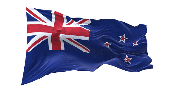 New Zealand flag waving isolated on white background with clipping path. flag frame with empty space for your text.