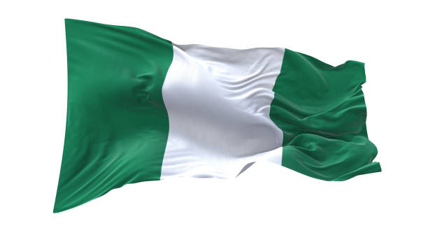 Nigeria flag waving isolated on white background.