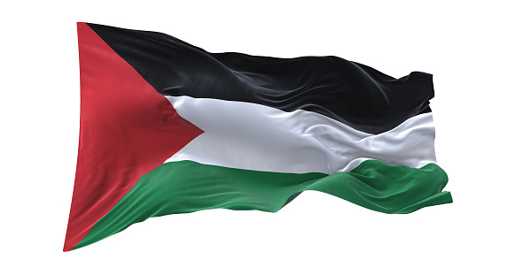 Palestine flag waving isolated on white background with clipping path. flag frame with empty space for your text.