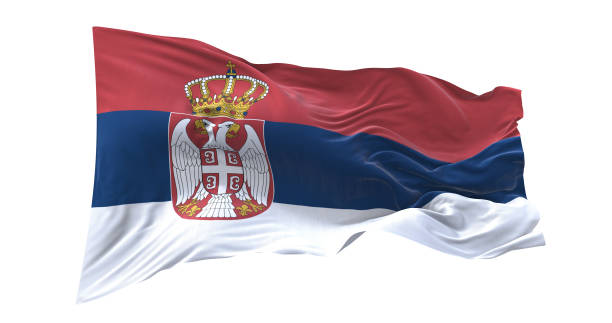 bandeira da sérvia acenando isolada no fundo branco. - serbian flag - fotografias e filmes do acervo