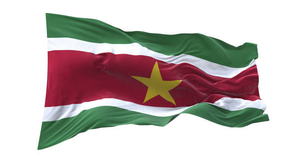 istock Suriname flag waving isolated on white background. 1654946296