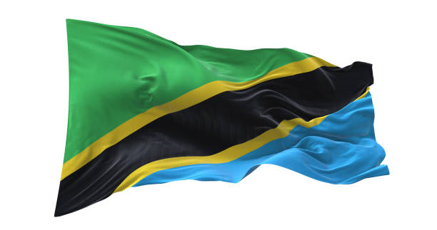 istock Tanzania flag waving isolated on white background. 1654946870