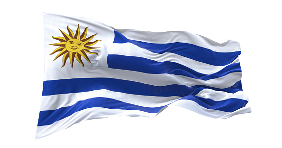 Uruguay flag waving isolated on white background with clipping path. flag frame with empty space for your text.