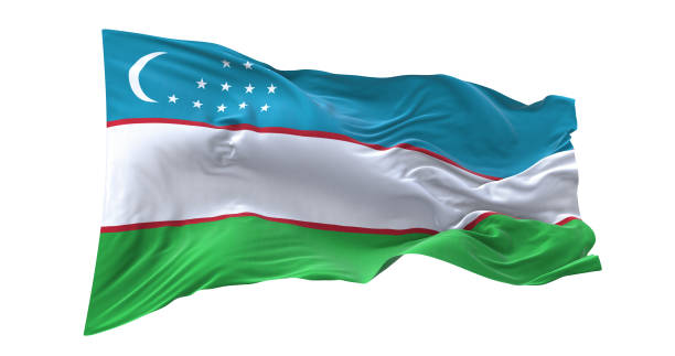 istock Uzbekistan flag waving isolated on white background. 1654951304