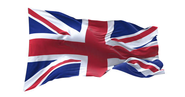 istock United Kingdom flag waving isolated on white background. 1654951306