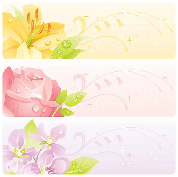 Vector illustration of Flowers banner set