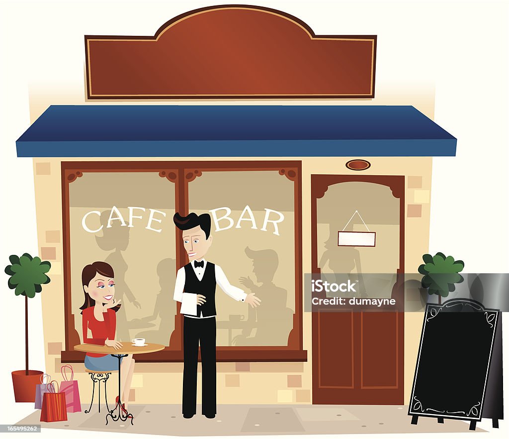 Молодая женщина, сидящая за пределами cafe - Векторная графика Алкоголь - напиток роялти-фри