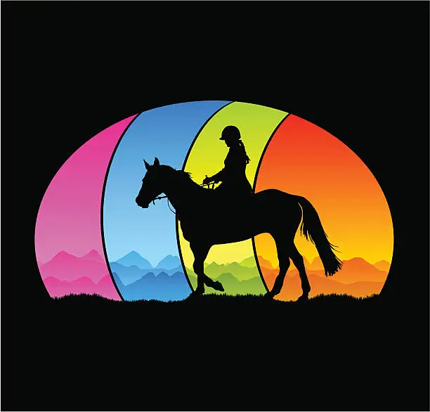 Vector illustration of Beautiful horse rider with colorful background