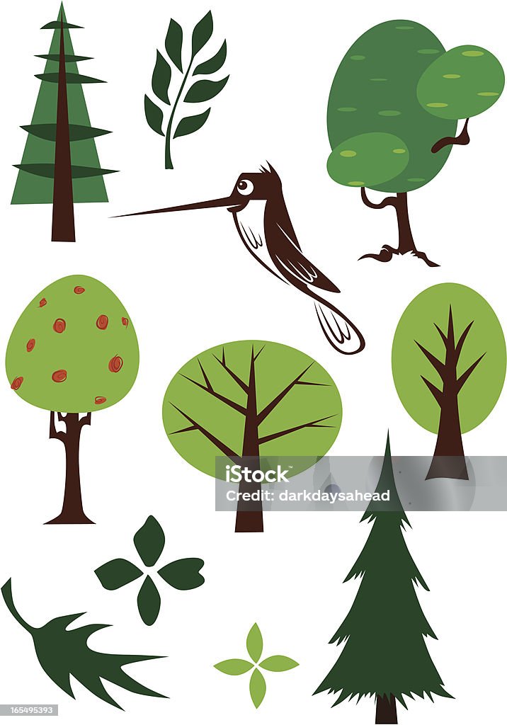 Деревья, листья и колибри - Векторная графика В стиле минимализма роялти-фри