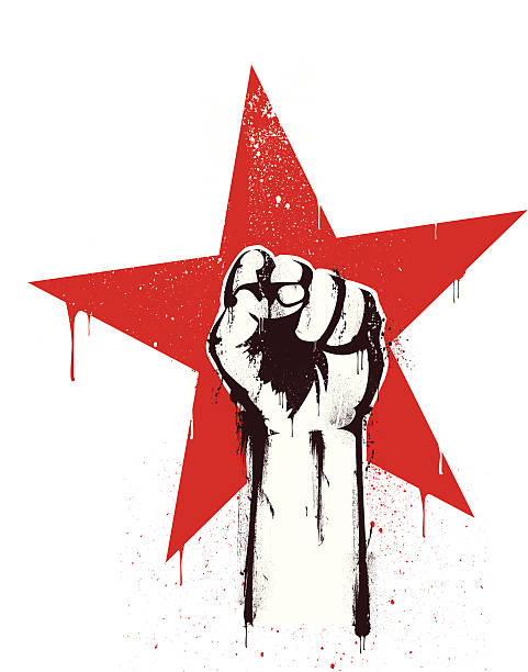 Revolution stencil Stenciled grunge fist over star communism stock illustrations