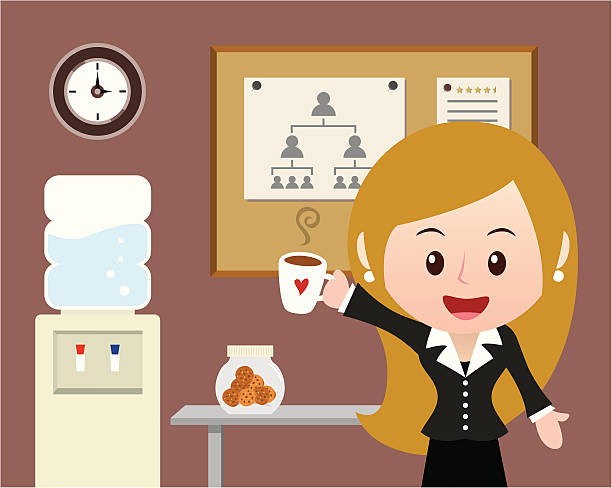 business woman taking tea break vector art illustration