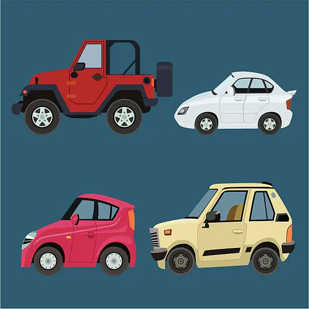 Vector illustration of cute car set