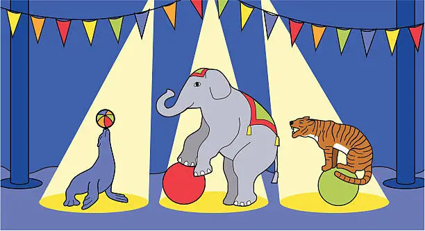 Vector illustration of three ring circus