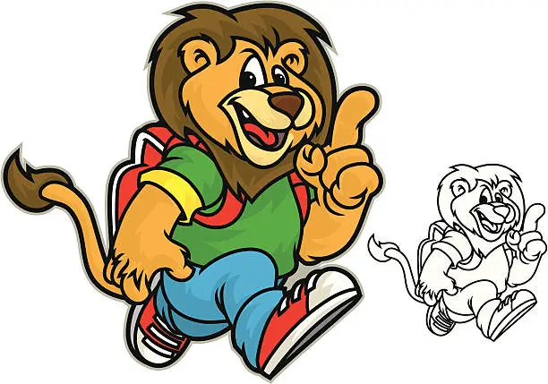 Vector illustration of Kid School Lion