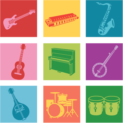 Vector icons with a popular music theme.