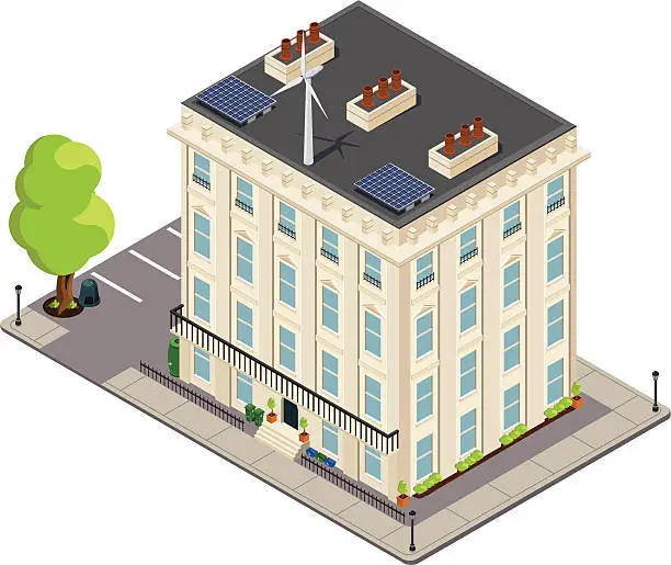 Vector illustration of Isometric Victorian green or eco-friendly terrace