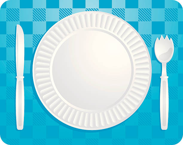 picnic plate "paper plate, plastic, knife, spork.... what else do you need in life" paper plate stock illustrations