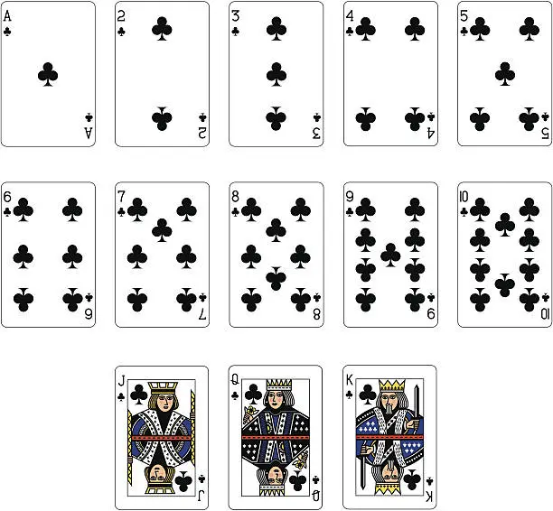 Vector illustration of Club Suit Playing Cards