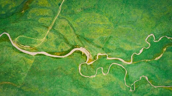 Aerial view of dramatic landscape of Sankoh Prairie(桑科草原)