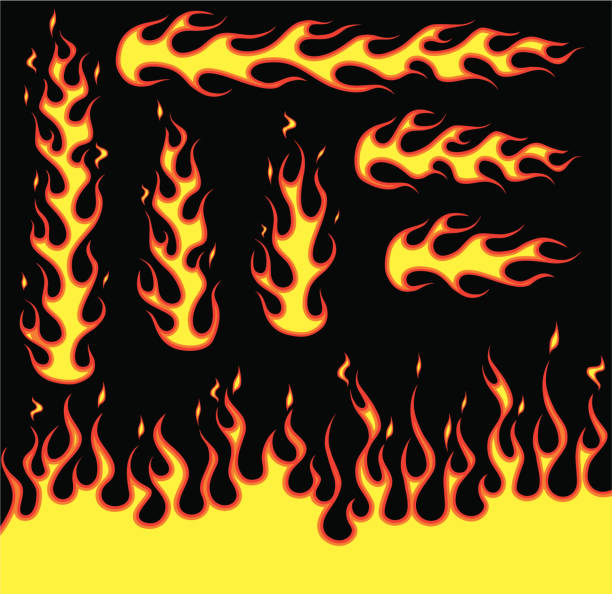 Flame Decals A collection of Flame Designs, Layered in vector format. Arrange & re colour as you like, It's a vector! Available as EPS, JPG, Adobe Illustrator & Corel Draw. hot rod icon stock illustrations