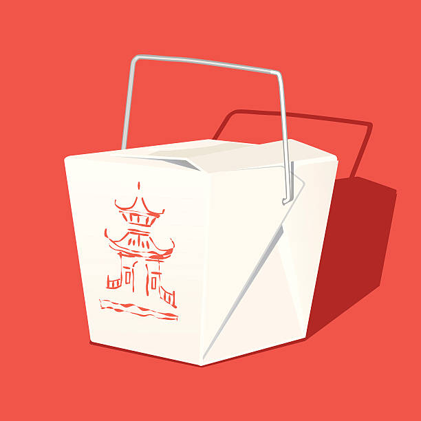 Chinese Takeout Box "Classic fast food icon. Layered file: Background, Box, Pagoda" chinese food stock illustrations