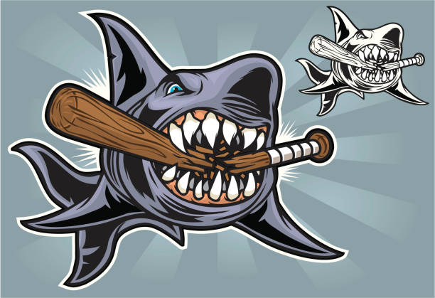 ilustrações, clipart, desenhos animados e ícones de shark bite de beisebol - mascot anger baseball furious