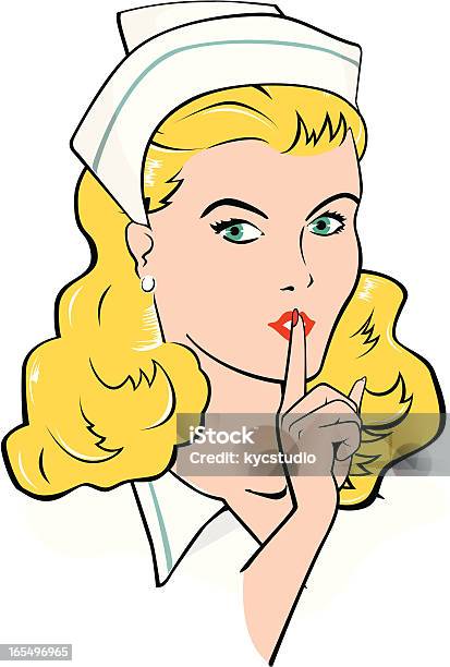 Blond Pielęgniarka - Stockowe grafiki wektorowe i więcej obrazów Palec na ustach - Palec na ustach, 1950-1959, Blond włosy