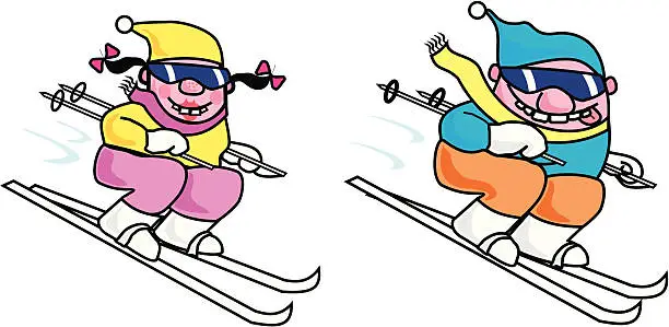 Vector illustration of Male & Female Skiers