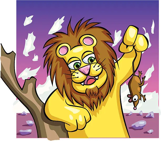 Vector illustration of Lion and the Mouse