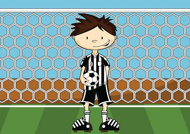 Vector illustration of Black & White Stripe Footy Boy Character