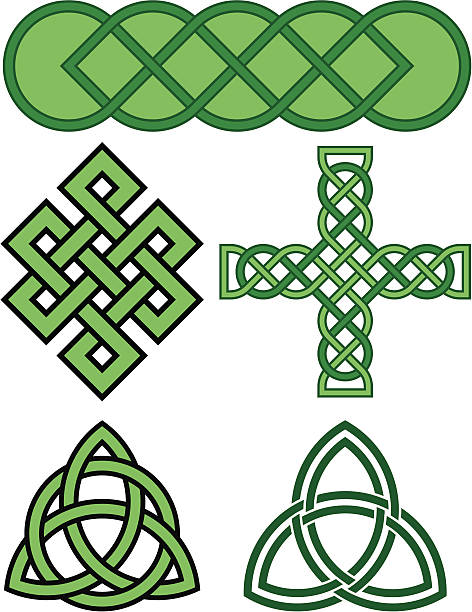 celtic węzeł wzory - celtic cross celtic culture triquetra cross shape stock illustrations