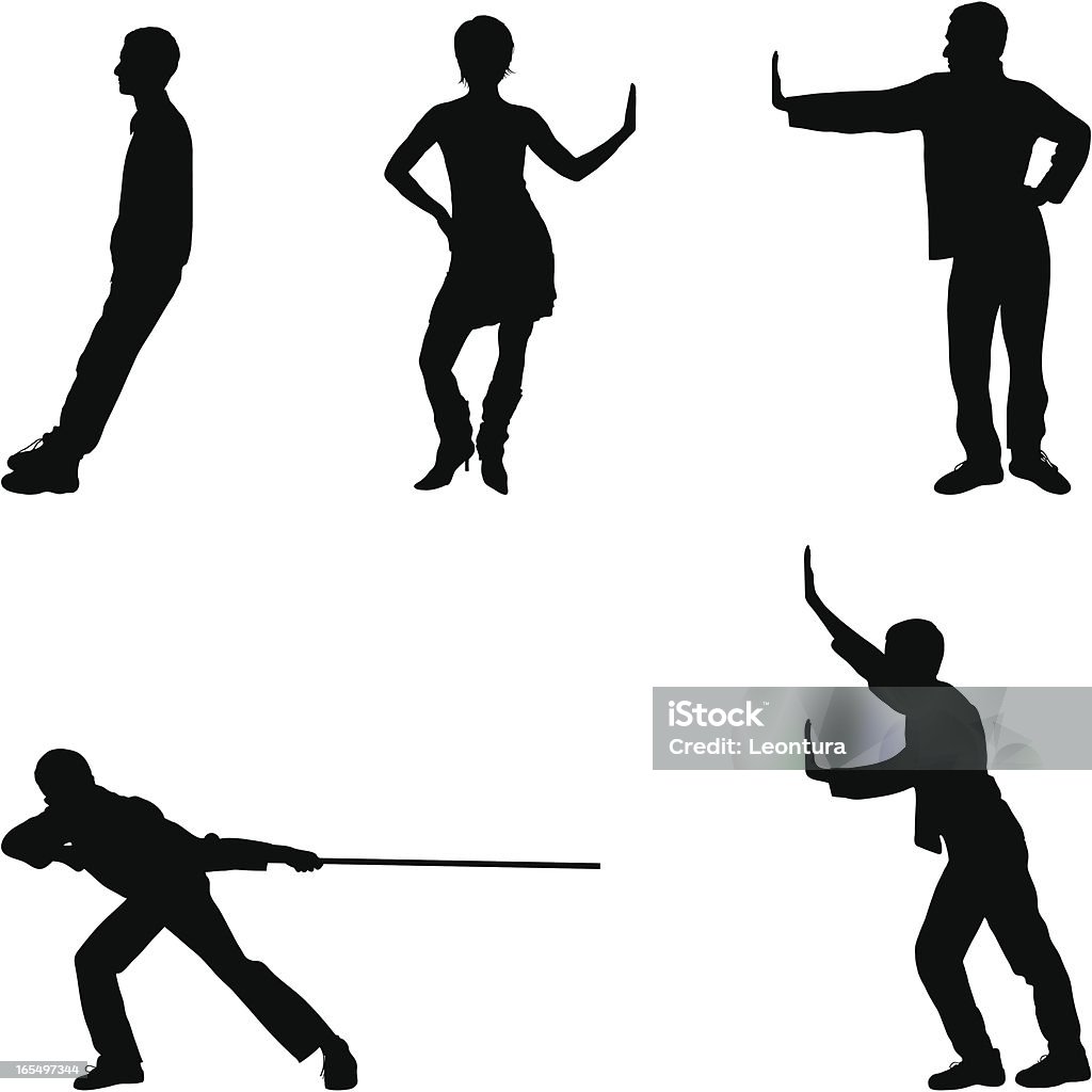 Five Useful Poses Five people to put against your images. Pushing stock vector