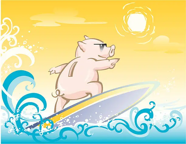 Vector illustration of Piggy Bank Surf