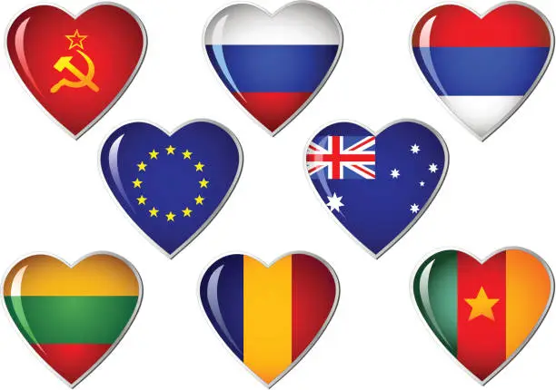 Vector illustration of heart flags collection