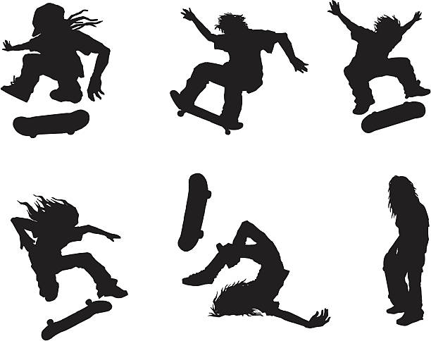 skateboarding silhouettes vector art illustration