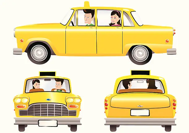 Vector illustration of Yellow taxi cab and people