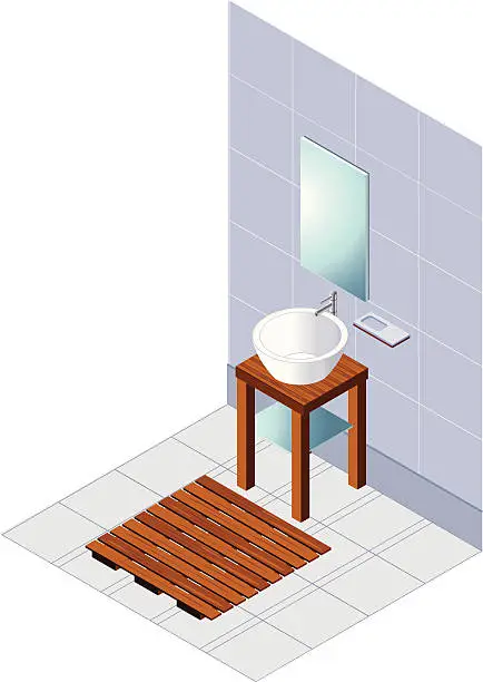 Vector illustration of Contemporary blue isometric bathroom