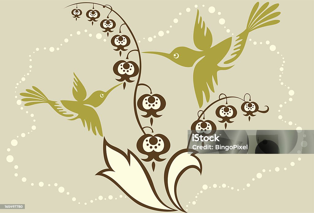 Segreti di uccello mamma & bambino con Giglio della Valle - arte vettoriale royalty-free di Ala di animale