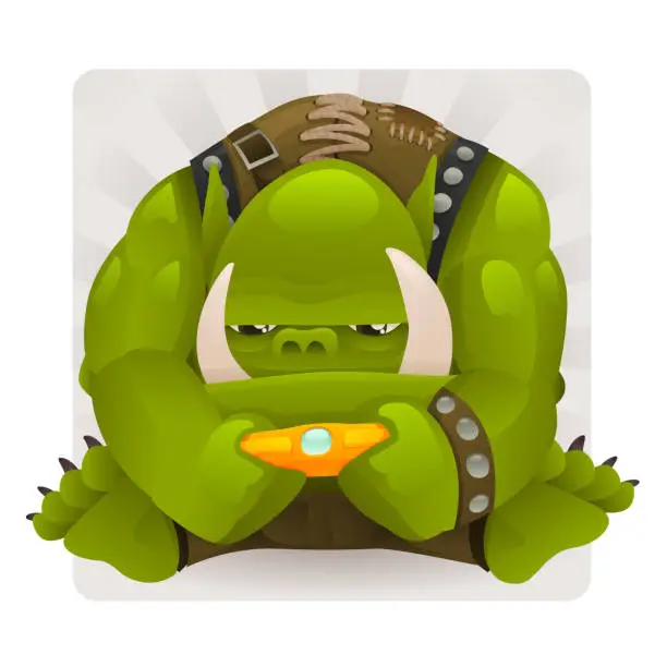 Vector illustration of Orc playing a Video Game