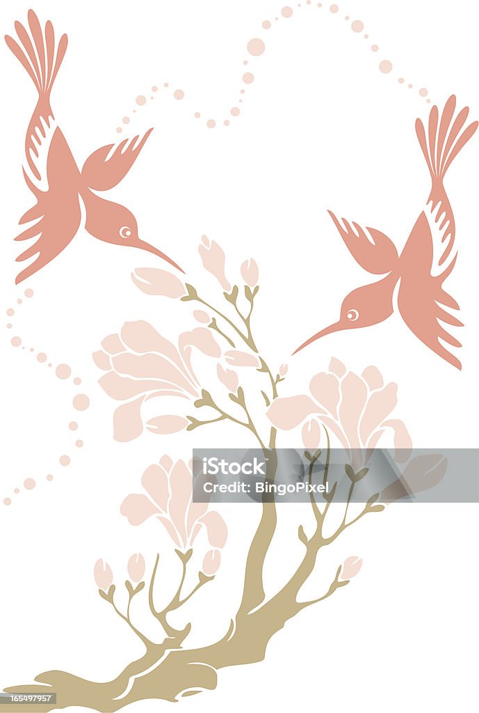 On y trouve des colibris Couple & fleurs de Magnolia - clipart vectoriel de Abstrait libre de droits