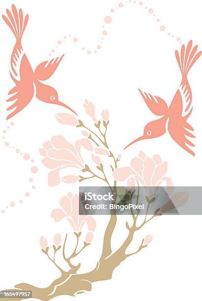 Colibrì Coppia Magnolia Fiori - Immagini vettoriali stock e altre immagini di Ala di animale - Ala di animale, Albero, Amicizia