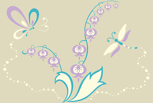 Vector Illustration of lily of Valley flowers & a little butterfly and a little dragonfly.