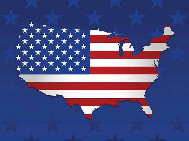 ilustraciones, imágenes clip art, dibujos animados e iconos de stock de fondo de bandera de los estados unidos - mapa de los estados unidos y la bandera estadounidense